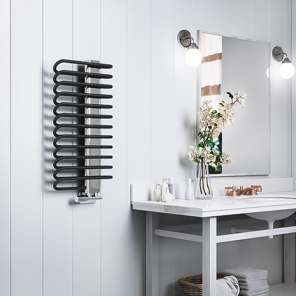 Terma Michelle 1245BTU Metallic Black and Chrome Heated Towel Rail 780 x 400mm Image 2