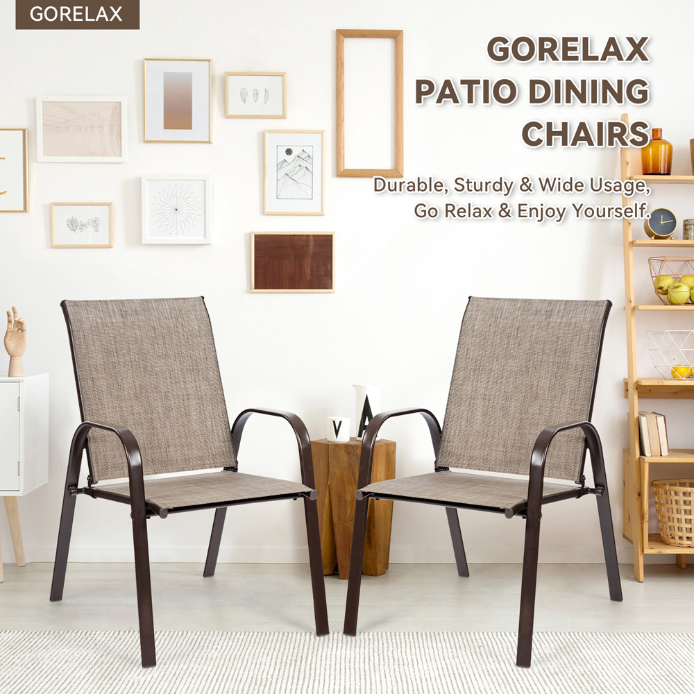 Costway Set of 2 Grey Steel Garden Chairs Image 4