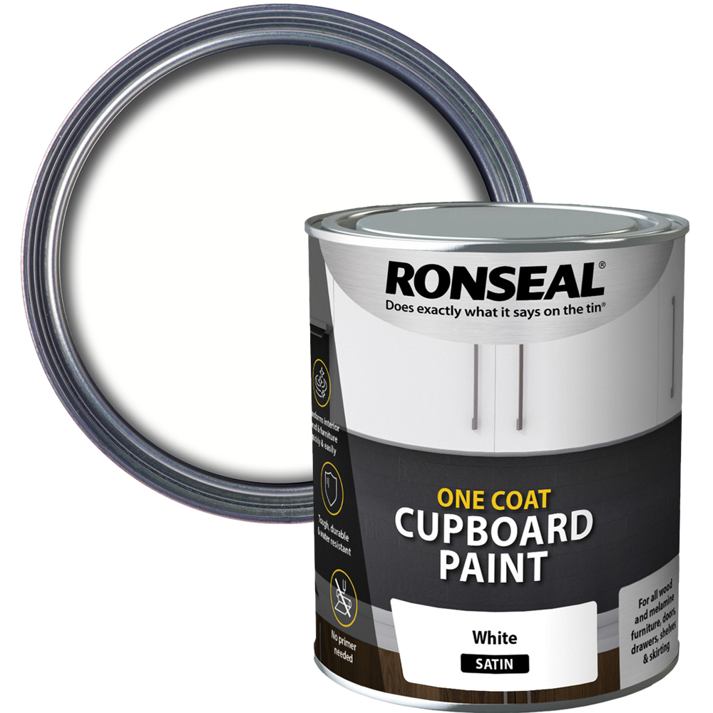 Ronseal White Satin One Coat Cupboard Paint 750ml Image 1