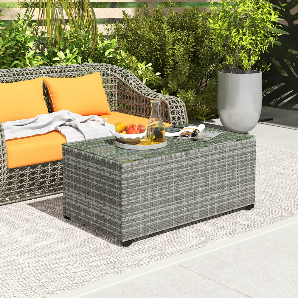 Outsunny Light Grey Rattan Outdoor Coffee Table Image 3