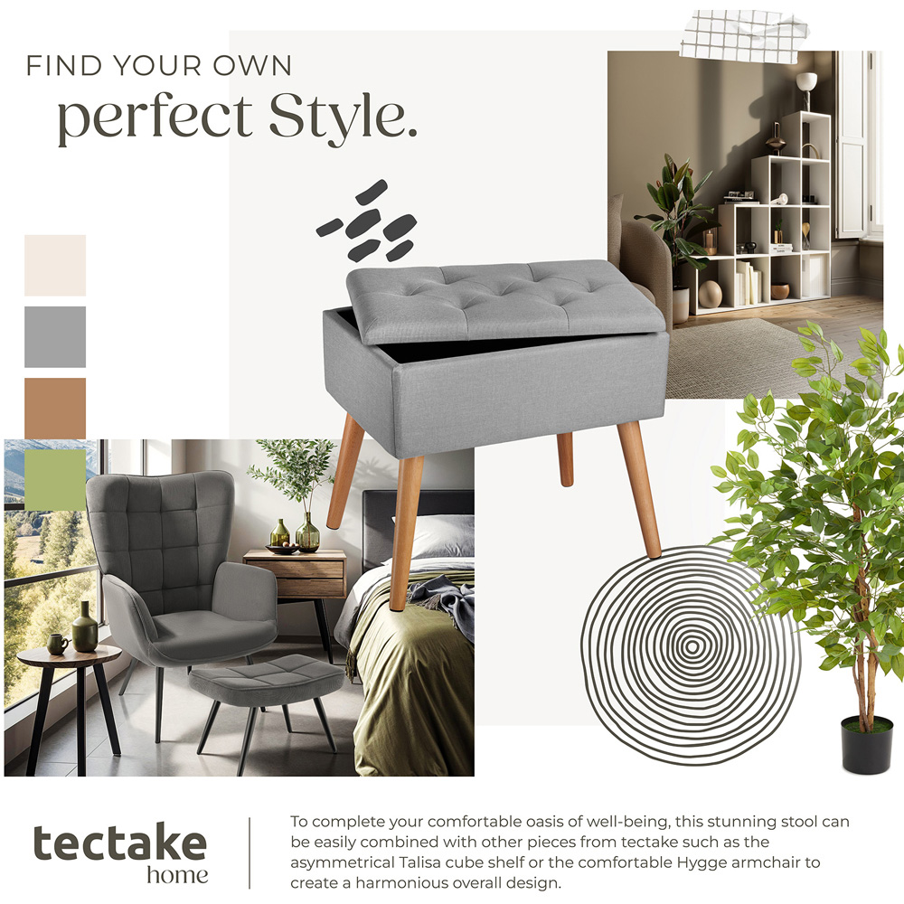tectake Ranya Grey Upholstered Linen Look Bench with storage Image 8