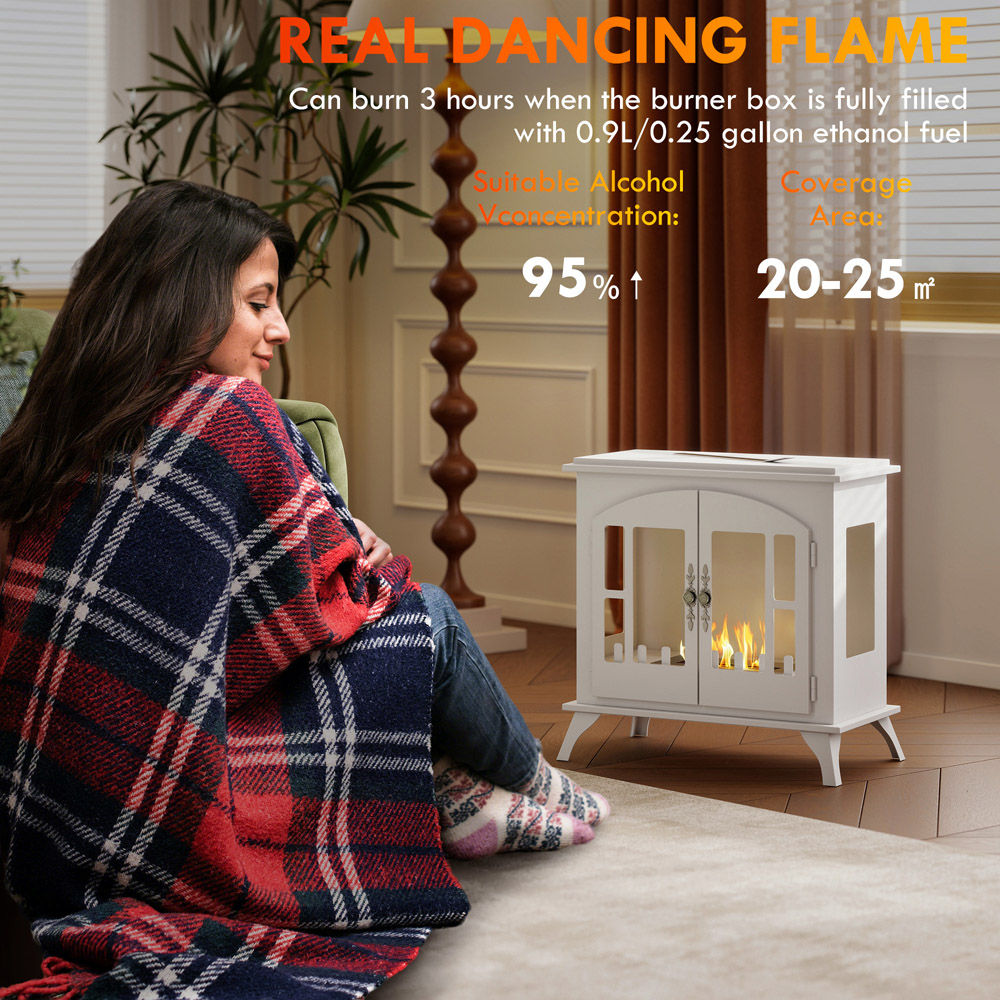 HOMCOM White Freestanding Ethanol Fireplace Stove 900ml Image 8