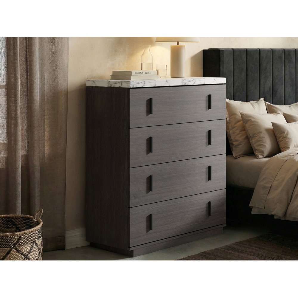 SOLACE+CO Marcel Walnut 4 Drawer Chest of Drawers with Marble-Effect Top Image 5