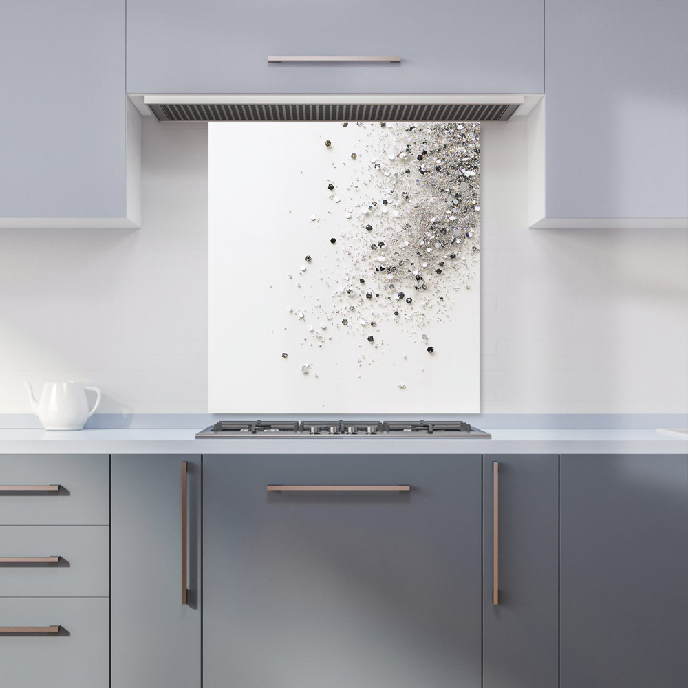 Warren Reed Designer Glittering Tranquility Pure White Glass Kitchen Splashback 75 x 70cm Image 1