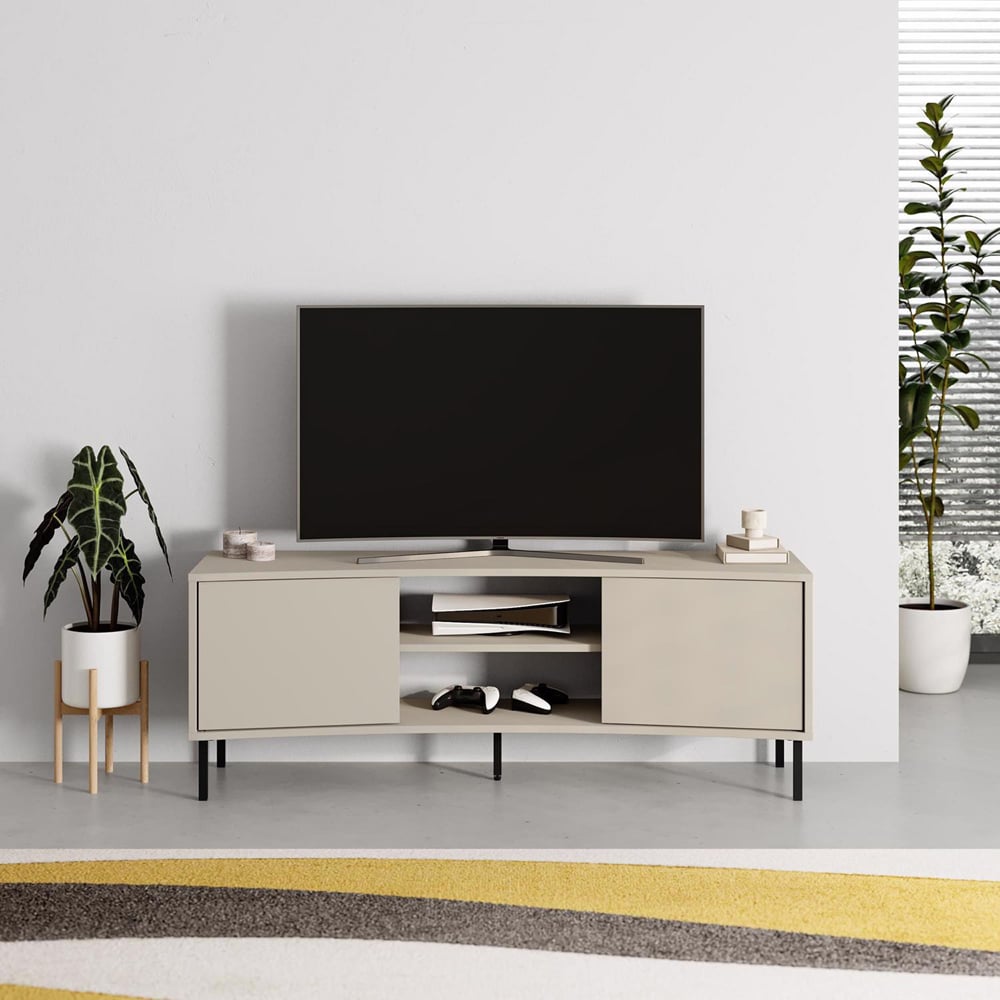 FWStyle Frem Modern 2 Door Sandstone Curved TV Stand Unit Image 3