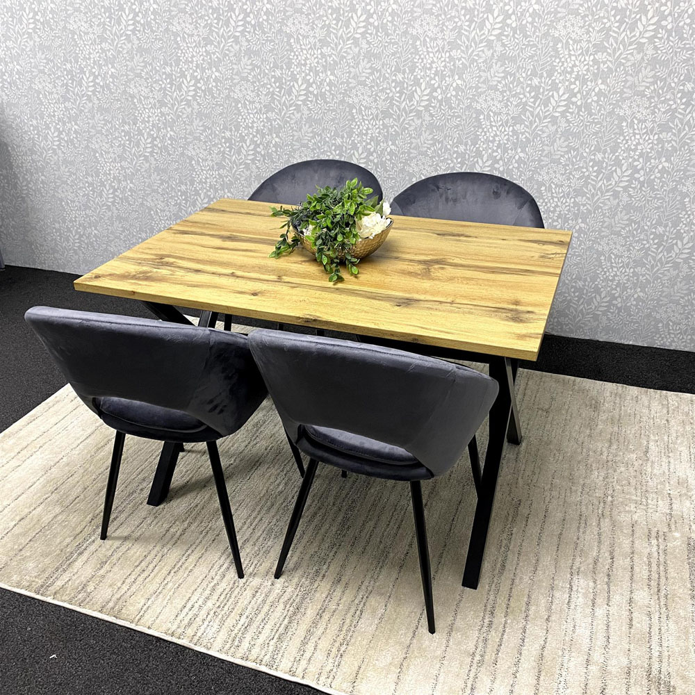 Kosy Koala 4 Seater Grey Velvet Wooden Dining Table Set Image 5