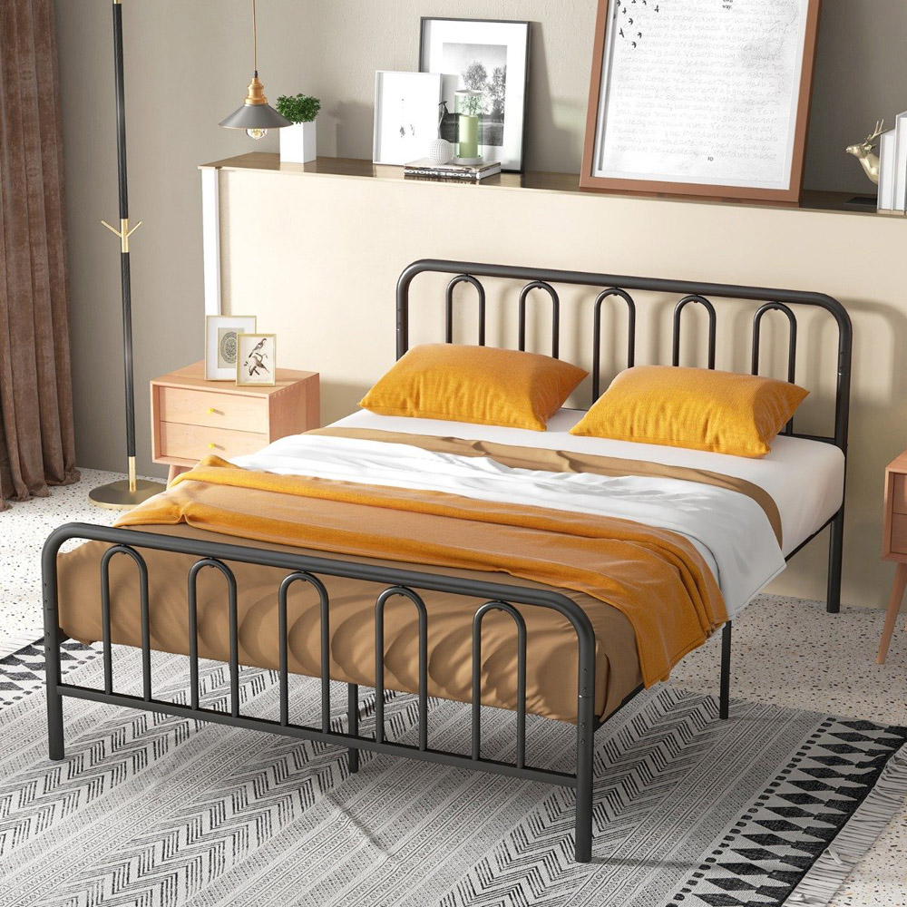 Costway King Size Black Metal Bed Frame with Headboard and Footboard Image 4