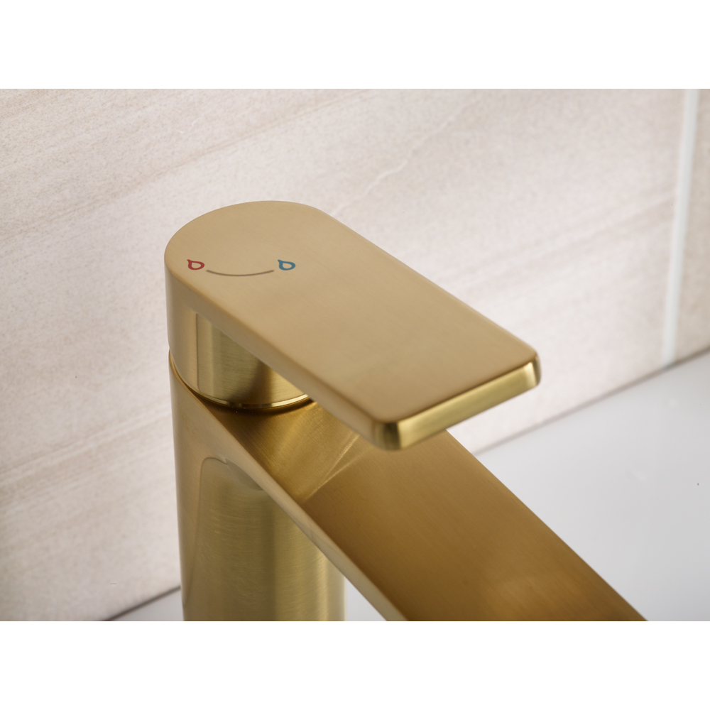 Bristan Frammento Brushed Brass Cool Start Basin Mixer with Clicker Waste Image 3