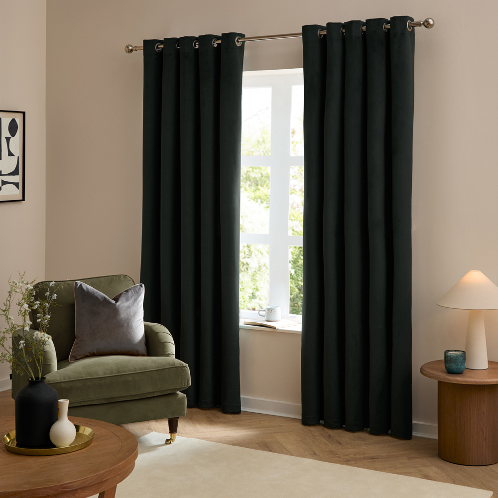 Furn The Ultimate Black Velvet Fully Lined Eyelet Curtains 168 x 229cm Image 5