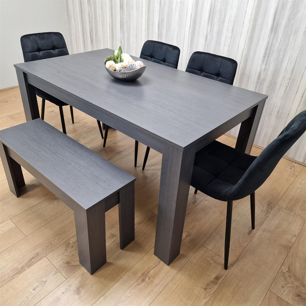 Portland 6 Seater Dining Set Dark Grey and Black Image 2