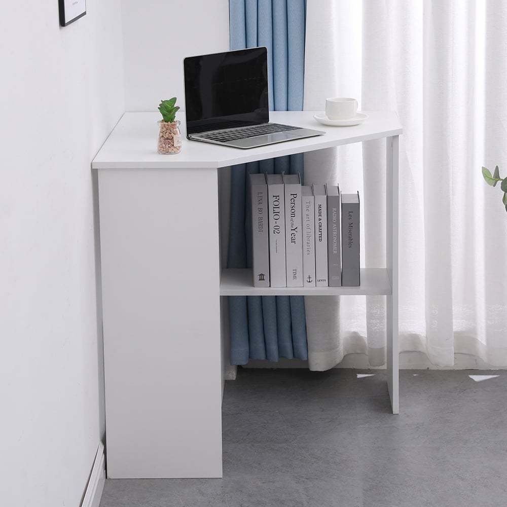 Home Source Wellington 2 Shelf Compact Corner Desk White Image 7