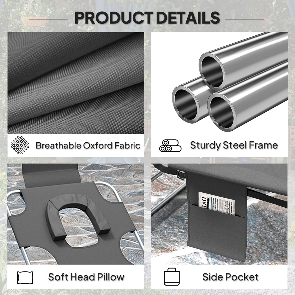 Outsunny Dark Grey 5 Level Adjustable Folding Sun Lounger Image 6