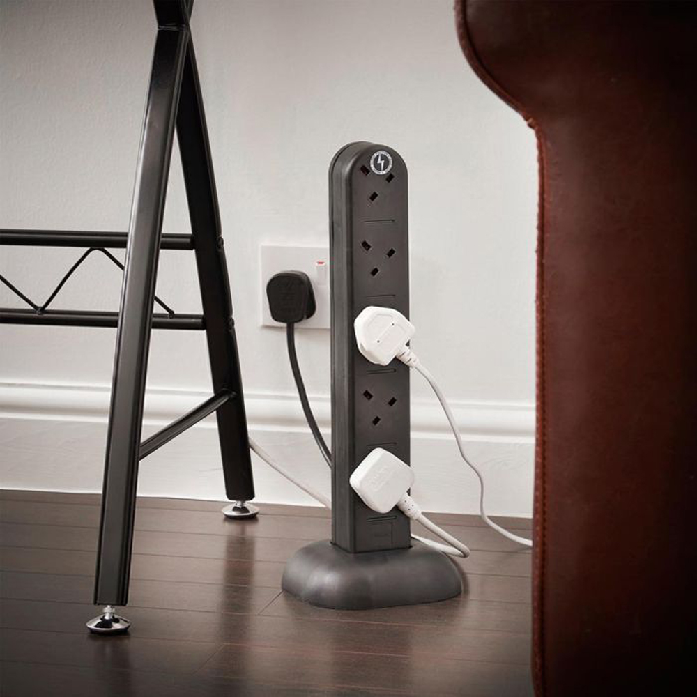 Vonhaus Black 10 Socket Surge Protected Tower Extension Lead Image 2