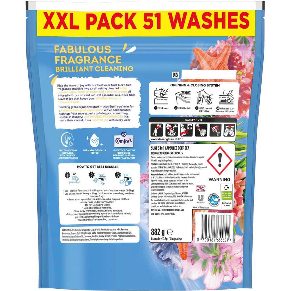 Surf 3-in-1 Deep Sea Washing Capsules XXL 51 Washes 3 Pack Image 4