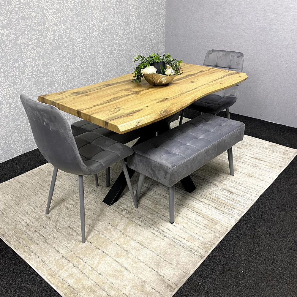 Kosy Koala 6 Seater Velvet Wooden Rectangle Dining Set with Bench Grey Image 5