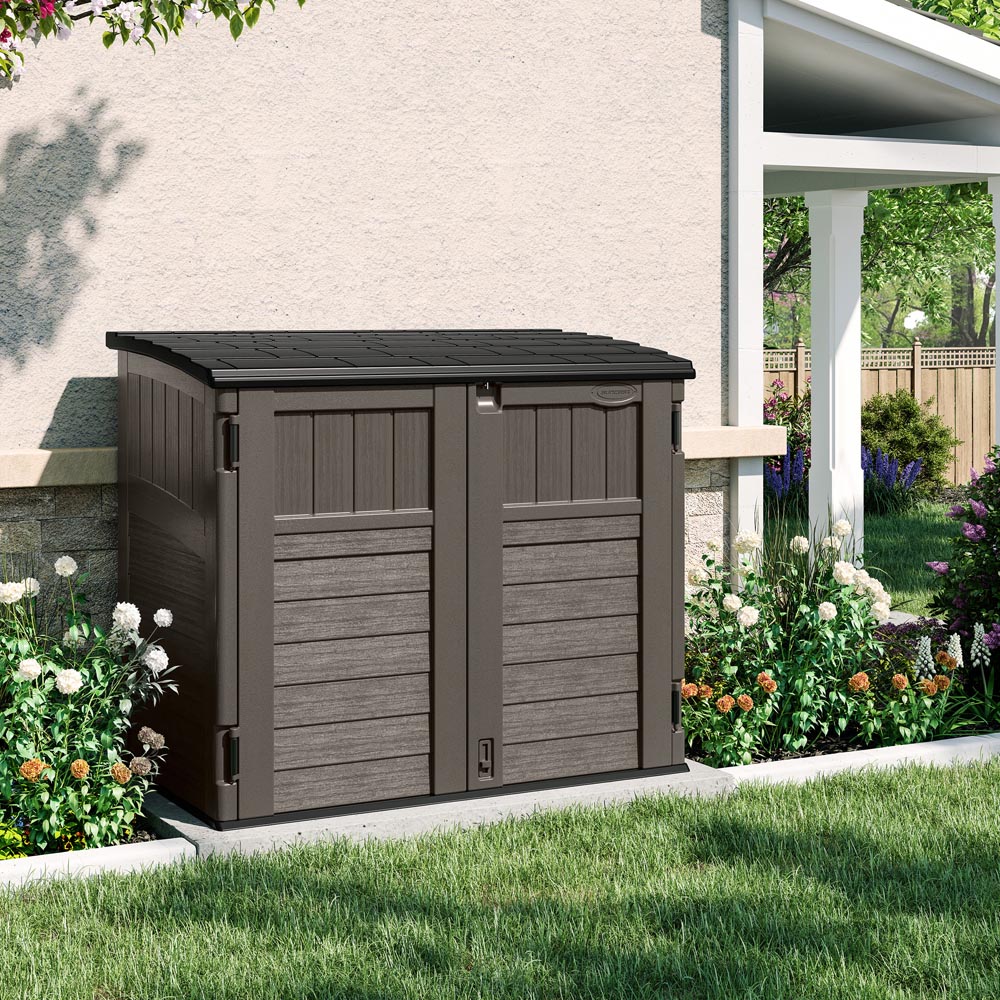 Suncast 3.6 x 2.3ft Stone Grey Stow Away Wheelie Bin Shed Image 2