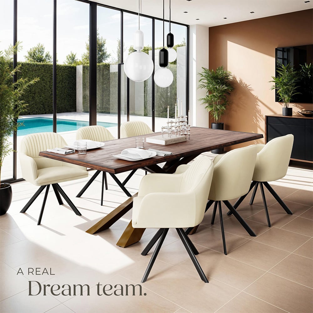 tectake Set of 2 Cream and Black Velvet Swivel Armchair Image 4