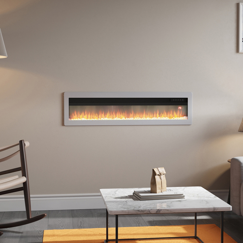 Living and Home 50 Inch White Electric Fireplace Wall Mounted Wall Inset or Freestanding Heater with Remote Control Image 5