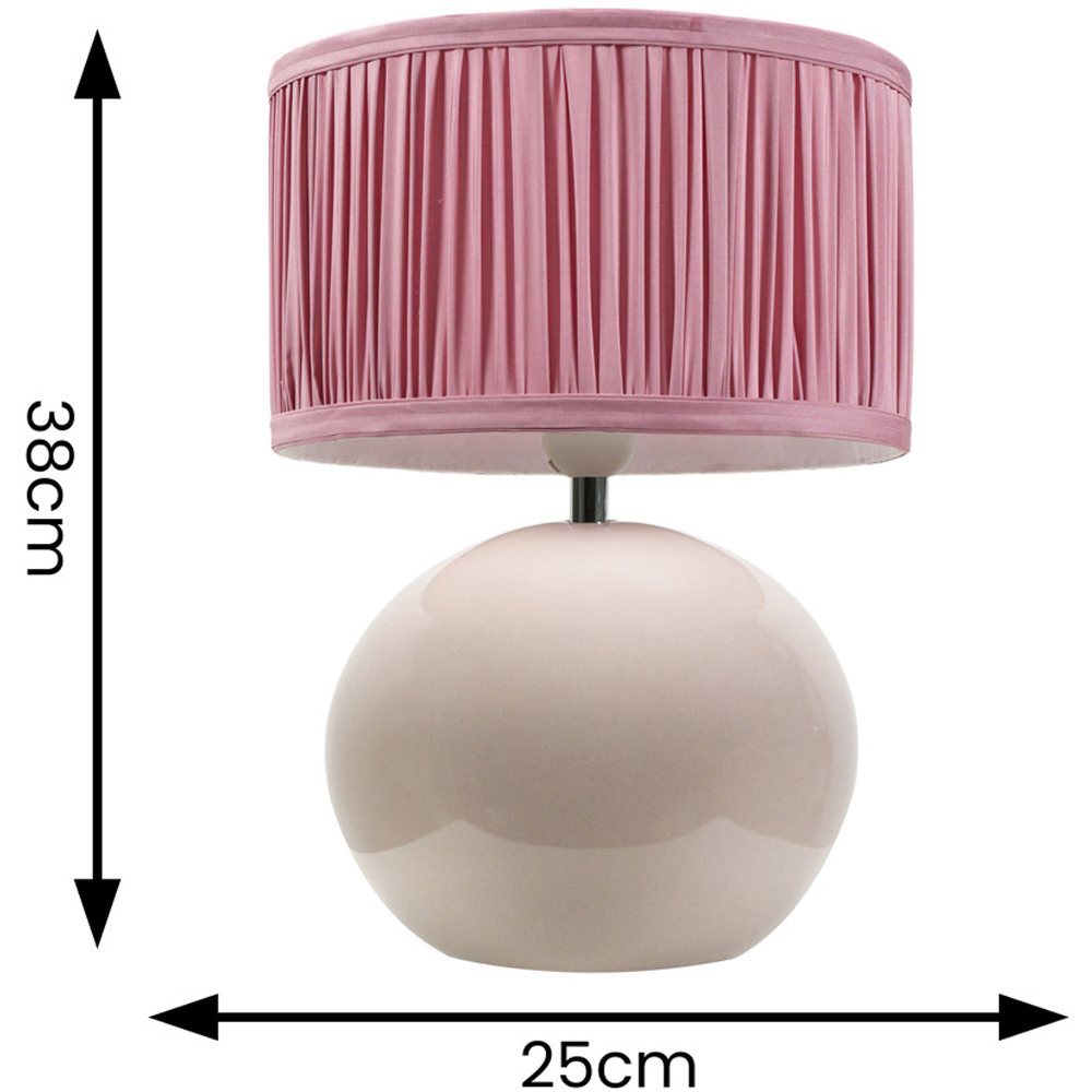 ValueLights Bosco Ruched Pleated Blush Pink Drum Shade Stone Ceramic LED Table Lamp Image 4