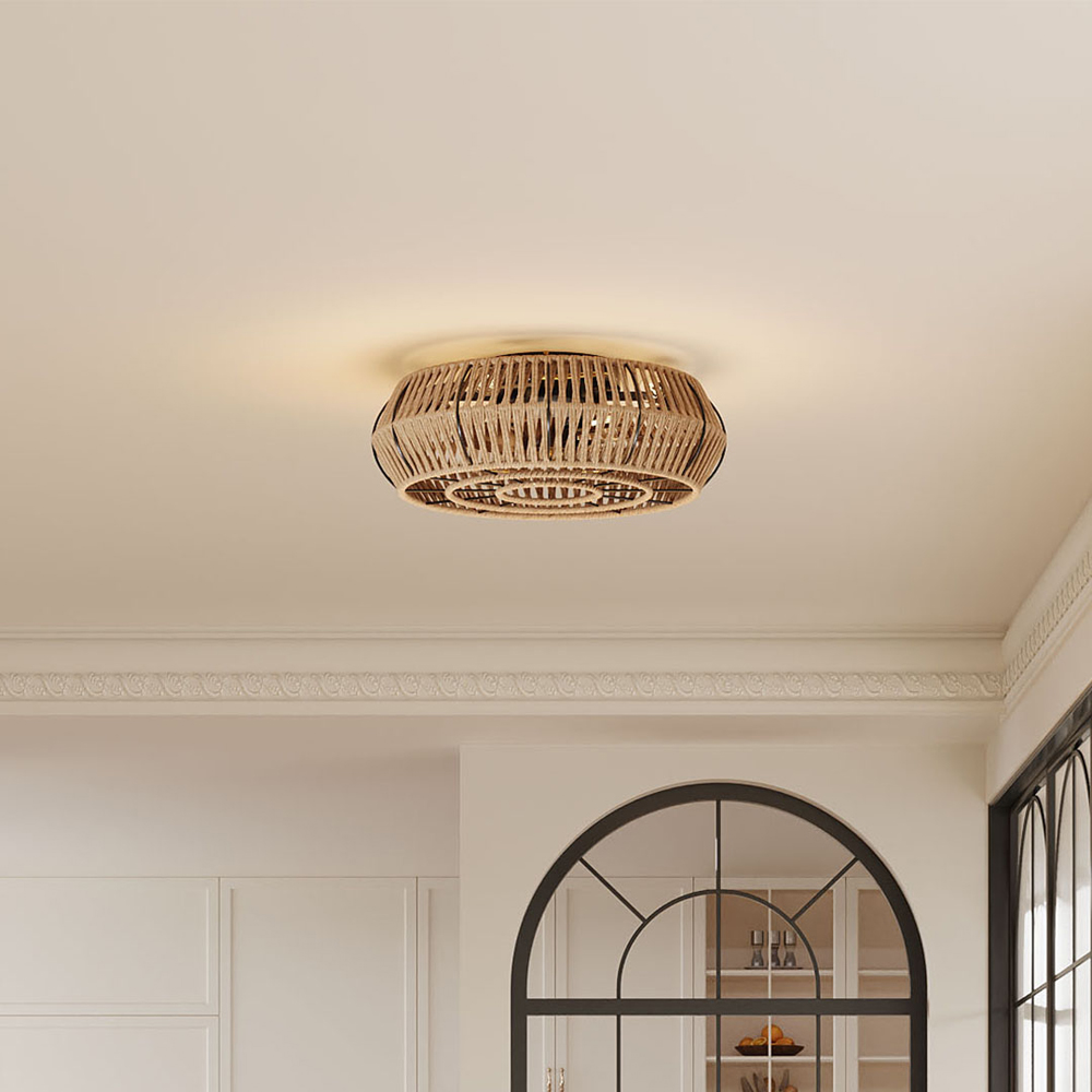 Living and Home Natural Rattan Hand-Woven Boho LED Ceiling Fan with App and Remote Control 50cm Image 7
