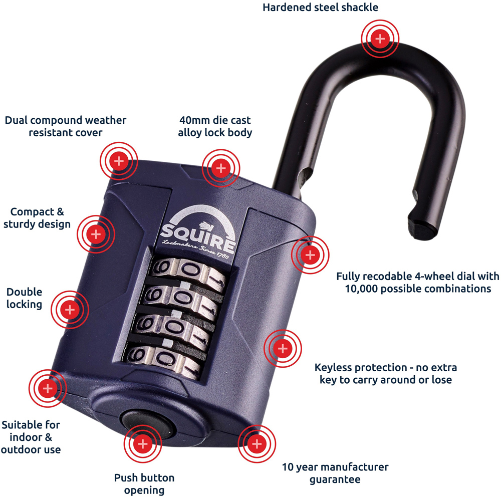 Squire Steel Shackle 4 Wheel Combination Padlock CP40 40mm Image 5