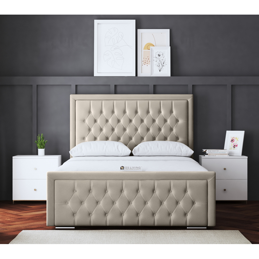 DS Living Allegra King Size Cream Upholstered Ottoman Bed with Headboard Image 4