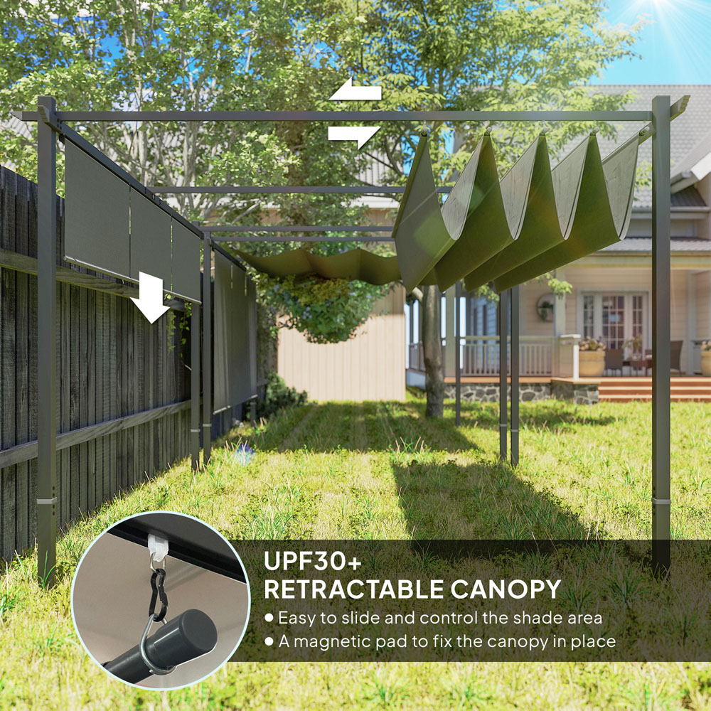 Outsunny 3 x 4m Grey Metal Pergola with Retractable Roof and Roller Shade Image 8