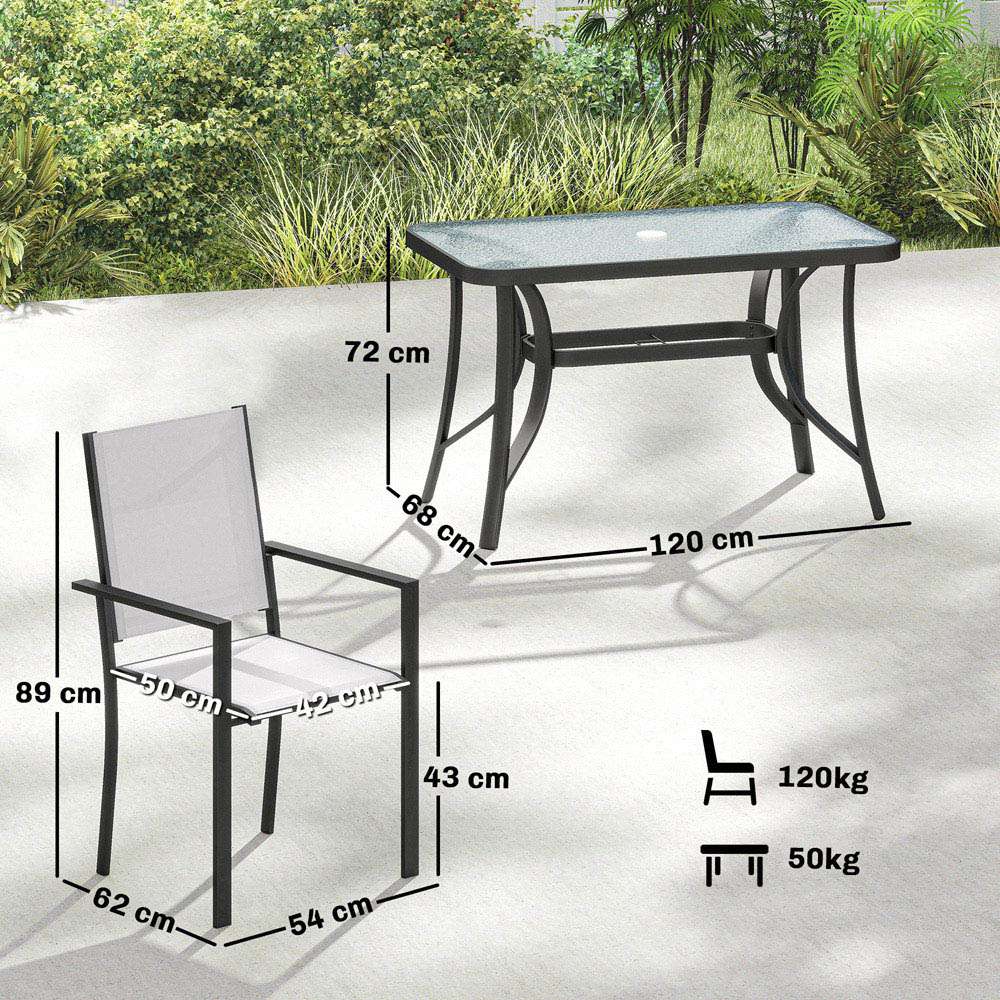 Outsunny 4 Seater Glass Top Stackable Garden Dining Set with Parasol Hole Light Grey Image 9