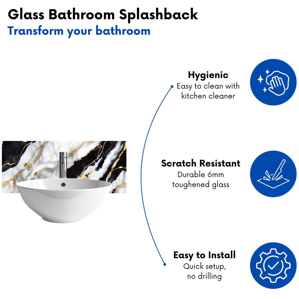 Warren Reed Designer White and Gold Marble Effect Bathroom Splashback 25 x 60cm Image 4