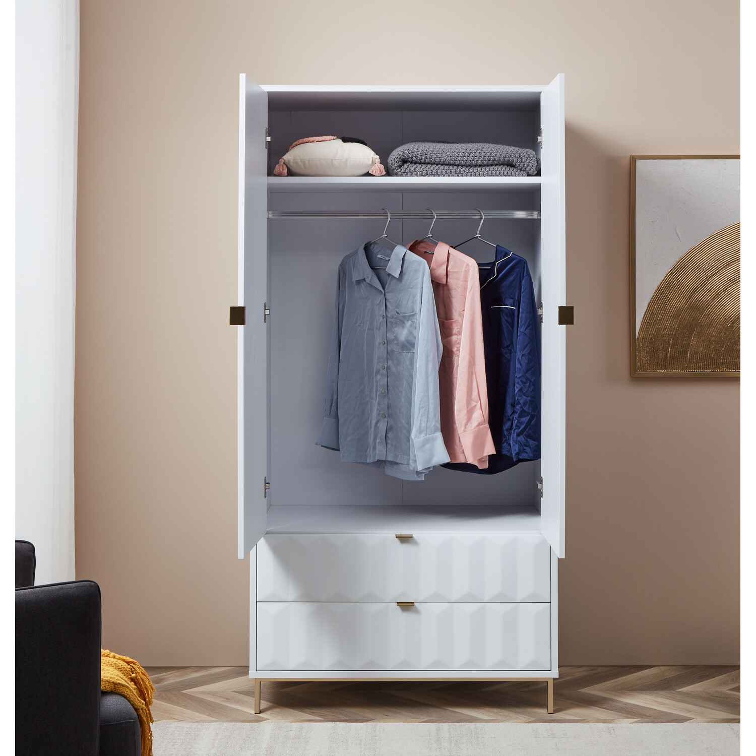 Lara 2 Door 2 Drawer White Wardrobe Image 3