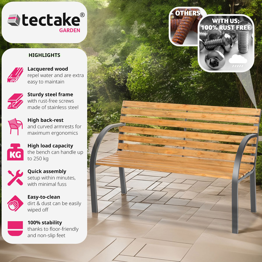 tectake Micha 2 Seater Brown Garden Bench Image 6