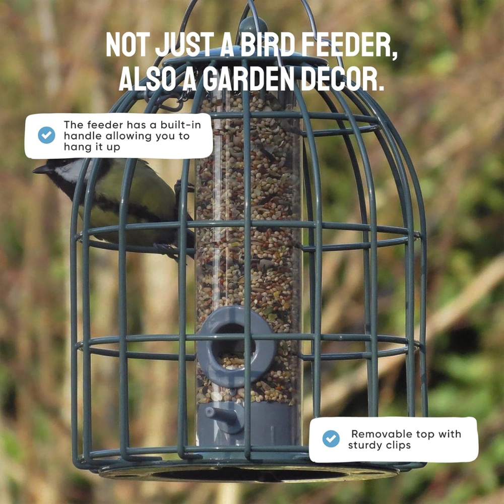 Happy Beaks The Nuttery Ocean Green Squirrel-Proof Compact Seed Feeder Image 2