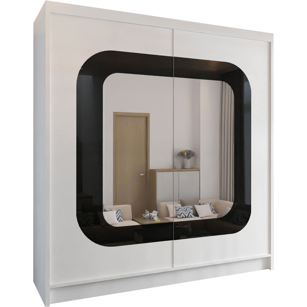M N Furniture Cheen 2 Door White and Black Strip Mirrored Sliding Wardrobe 203cm Image 2