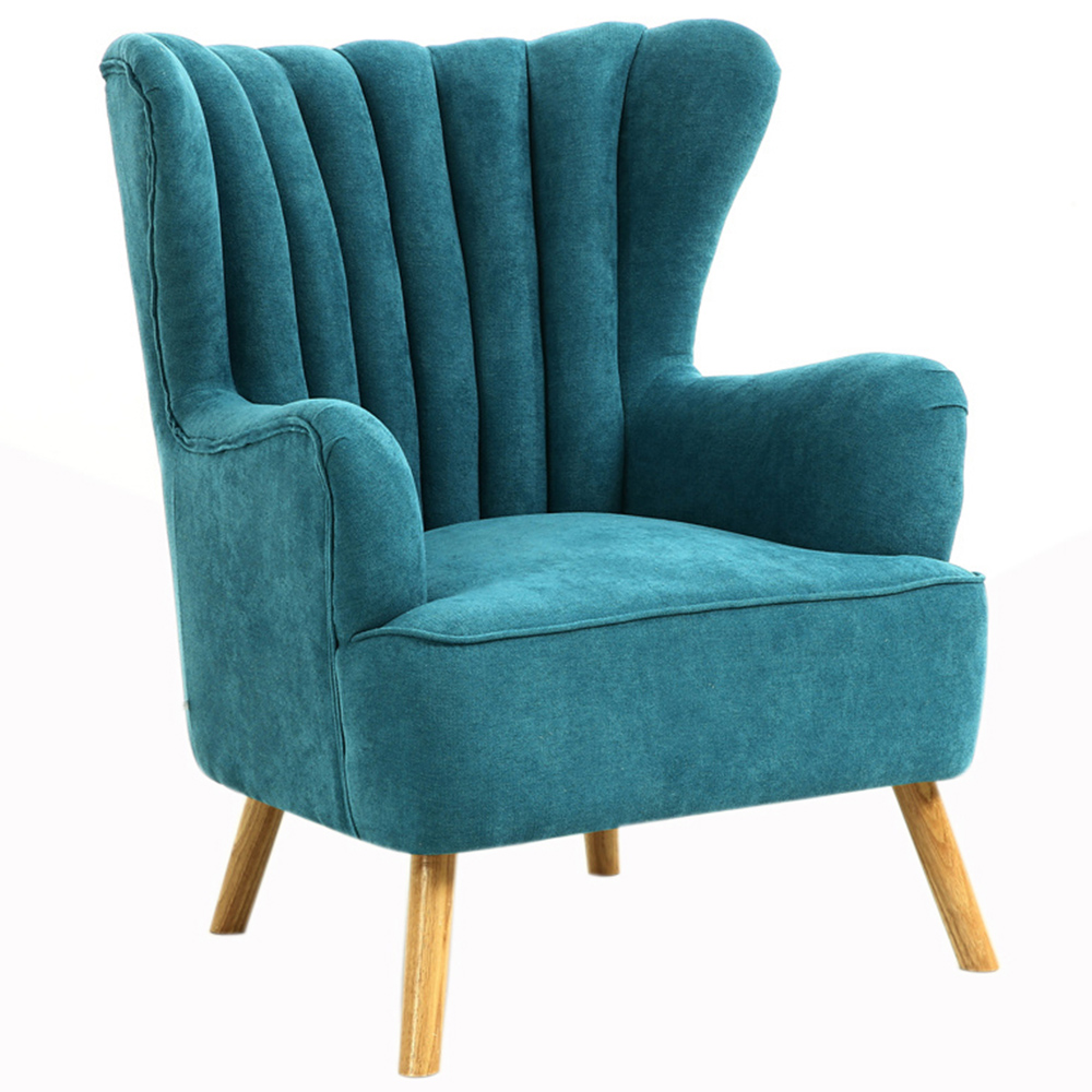 Living and Home Blue Faux Wool Upholstered Armchair with Footstool Image 4