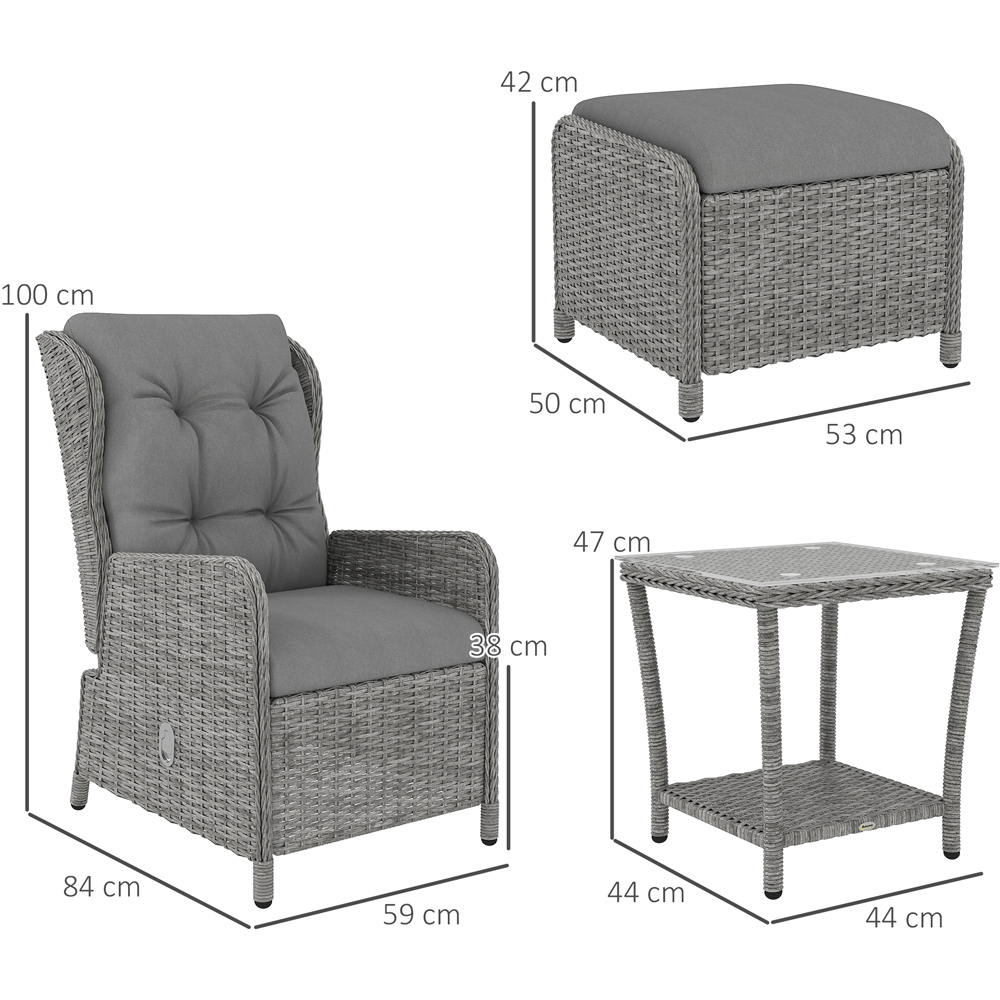 Outsunny 2 Seater Light Grey PE Rattan Recliner Garden Lounge Set with Footstool Image 7