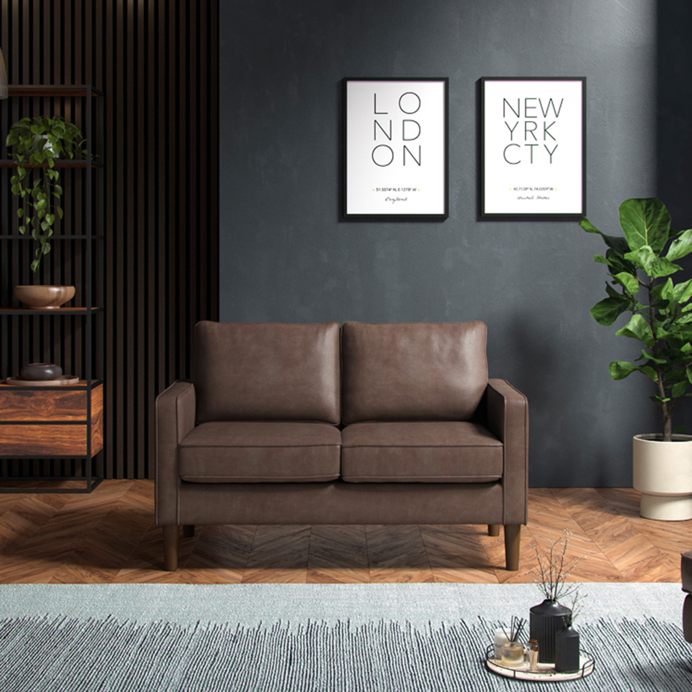 Regan 2 Seater Brown Faux Leather Sofa Image 4