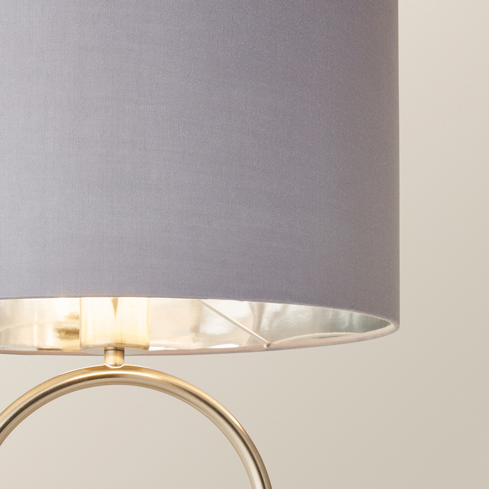 ValueLights Antonia Grey with Chrome Drum Shade Brushed Chrome Oval LED Table Lamp Image 3