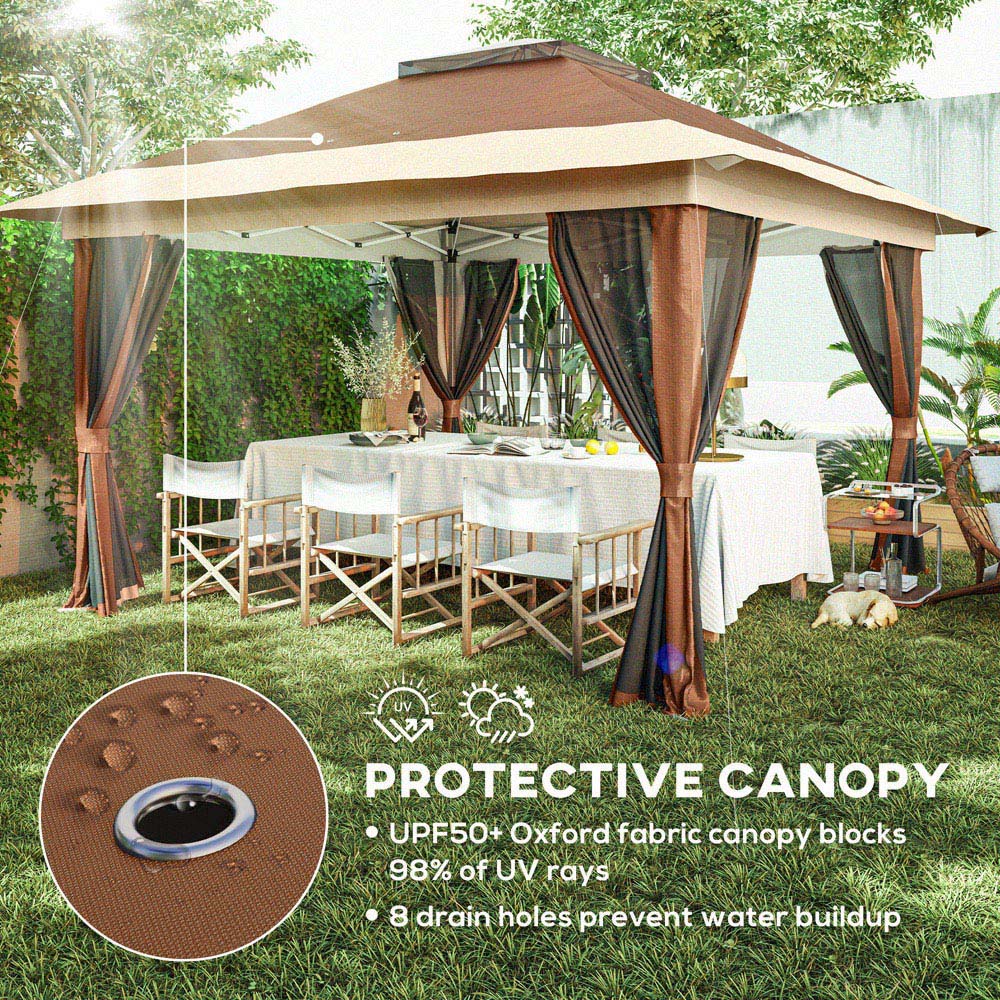 Outsunny 3.6 x 3.6m Brown Pop Up Gazebo with Netting and Wheeled Carry Bag Image 6