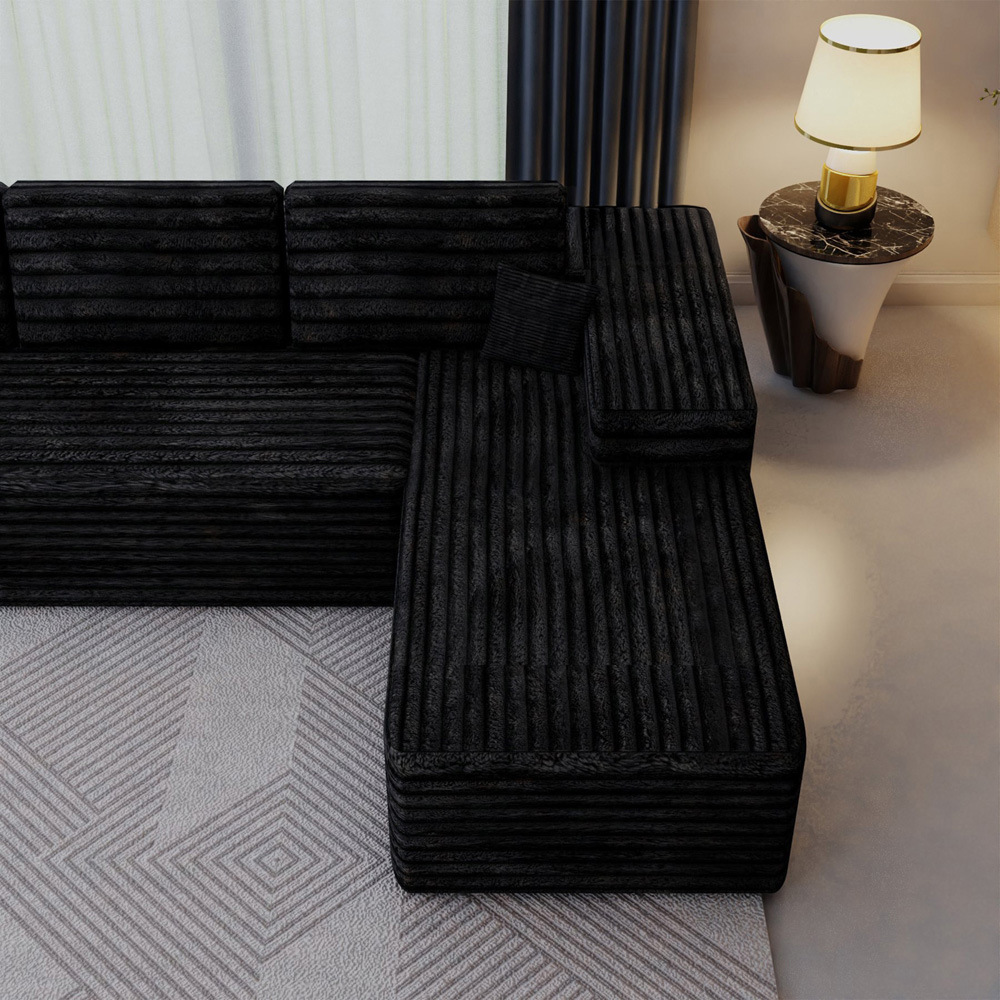 Sliding Wardrobes 4U 3 Seater L Shaped Black Corner Sofa with Reversible Chaise Image 3