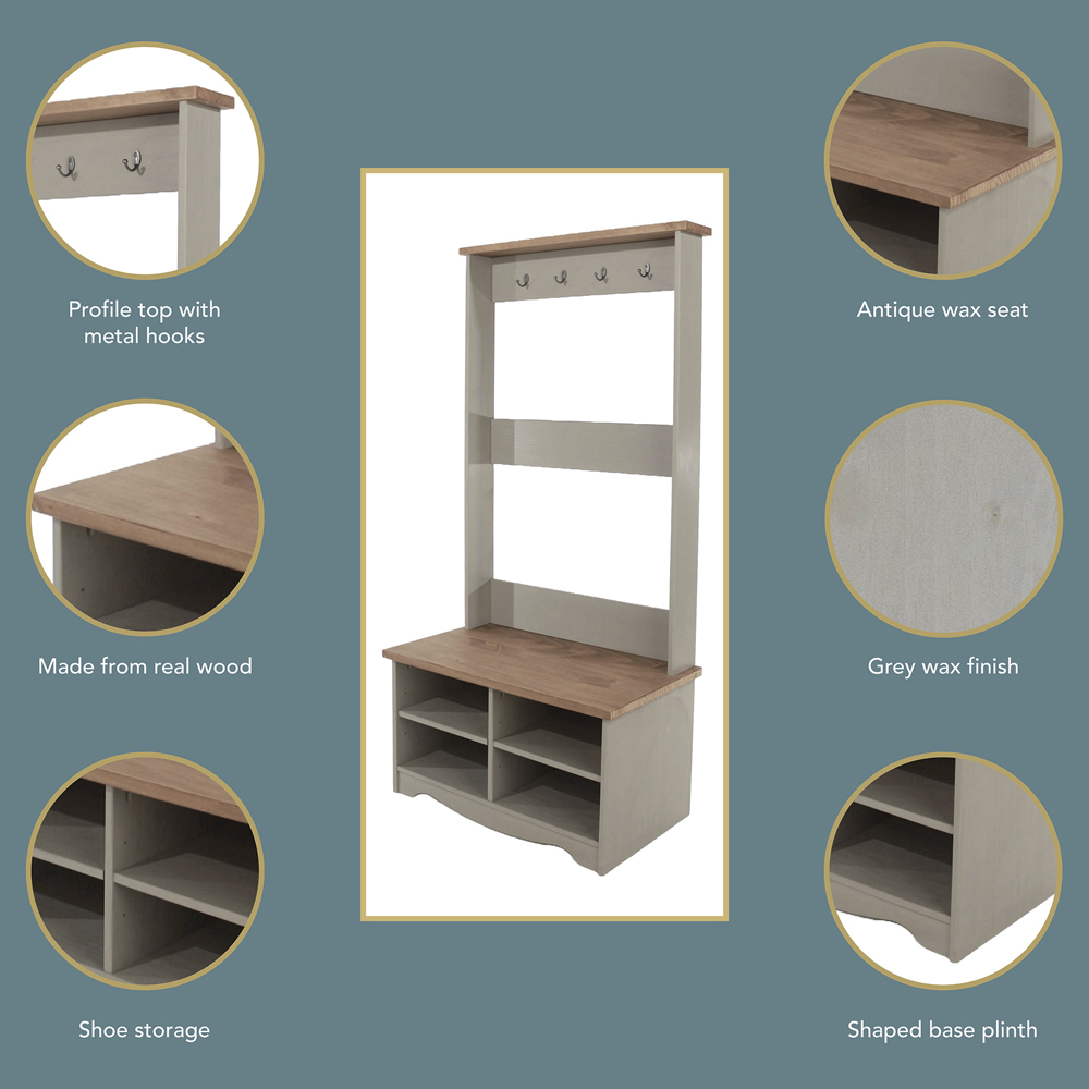 Core Products Corona 4 Shelf Grey Hall Shoe Bench with Coat Rack Image 4