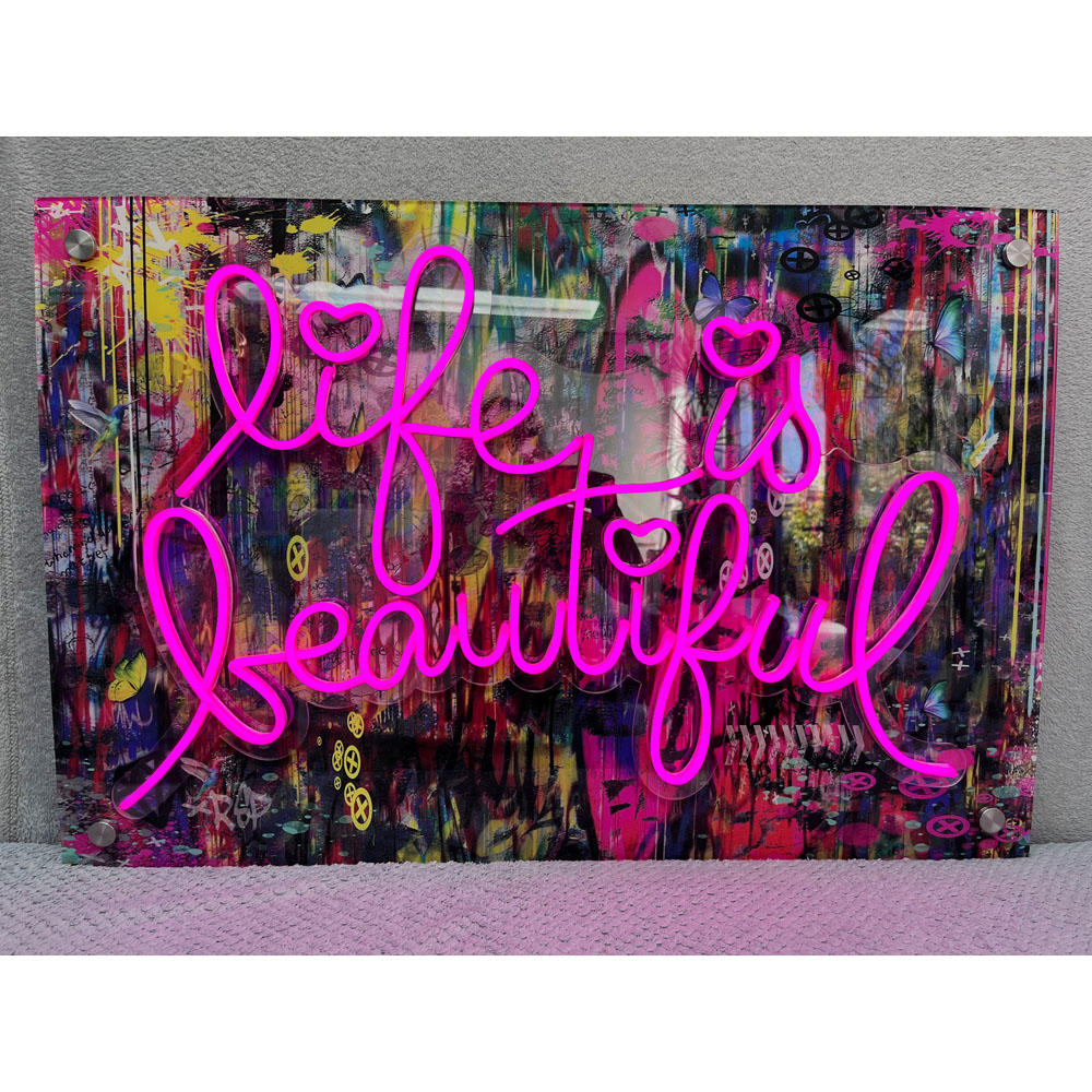 Splashbax Life Is Beautiful Unframed LED Neon Wall Art Image 2