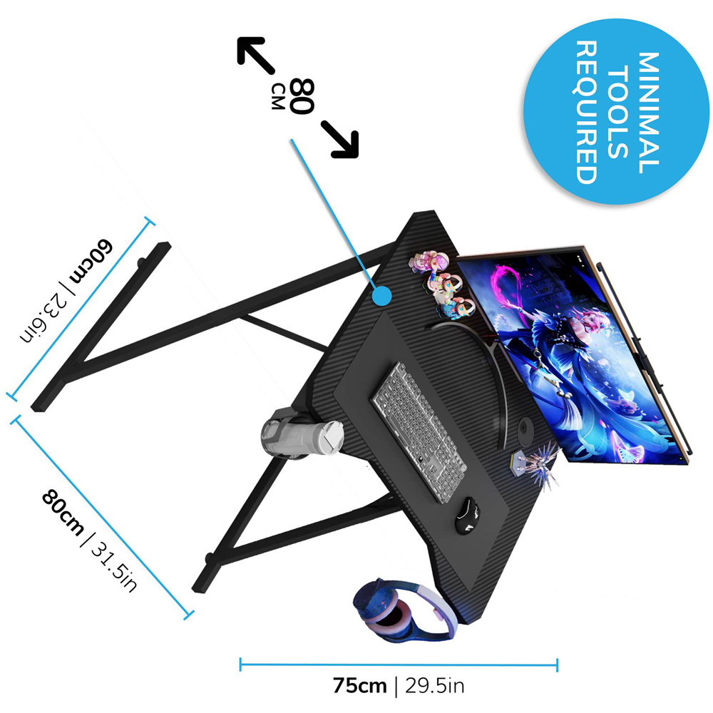 House of Home Carbon Fibre Top Gaming Desk Black Image 8