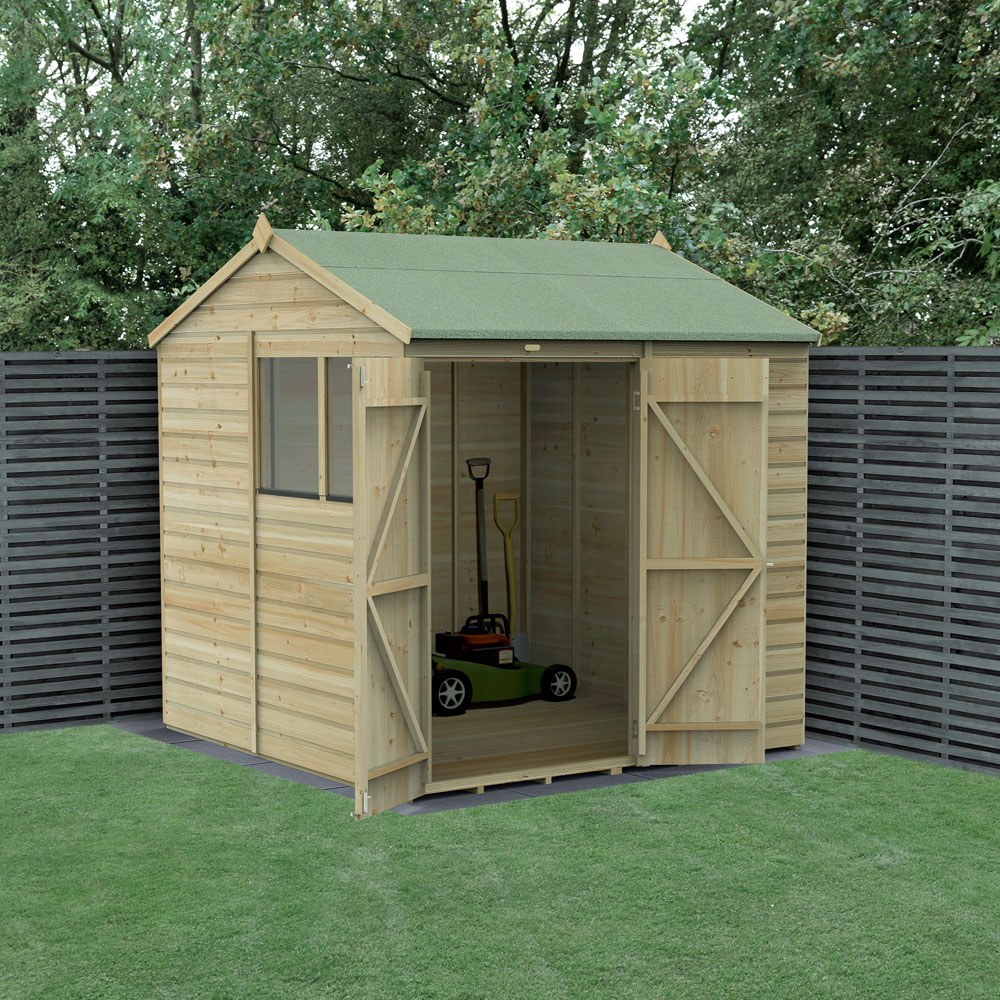 Forest Garden Beckwood 7 x 7ft Double Door 2 Windows Shiplap Reverse Apex Shed Image 2