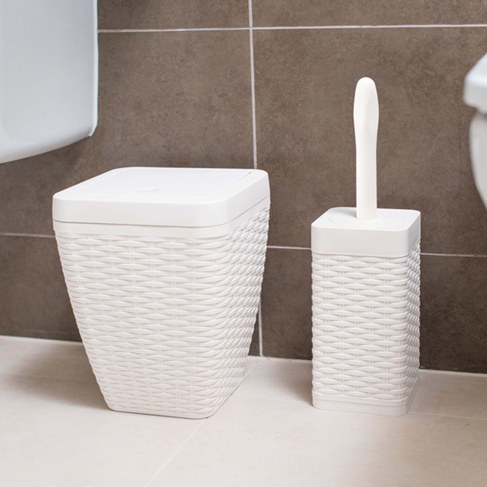 Addis Beige Faux Rattan Square Bathroom Set Image 5