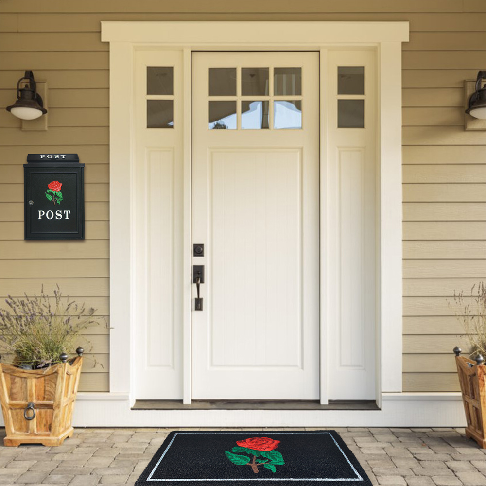 Arboria Garden Decor Red Rose Post Box and Doormat Set Image 2