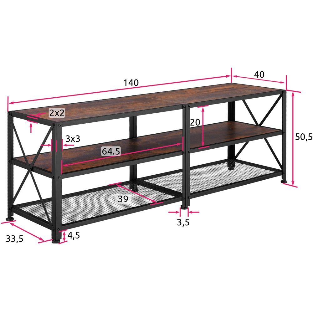 tectake 3 Shelf Dark Wooden and Steel Rustic TV Stand Image 9