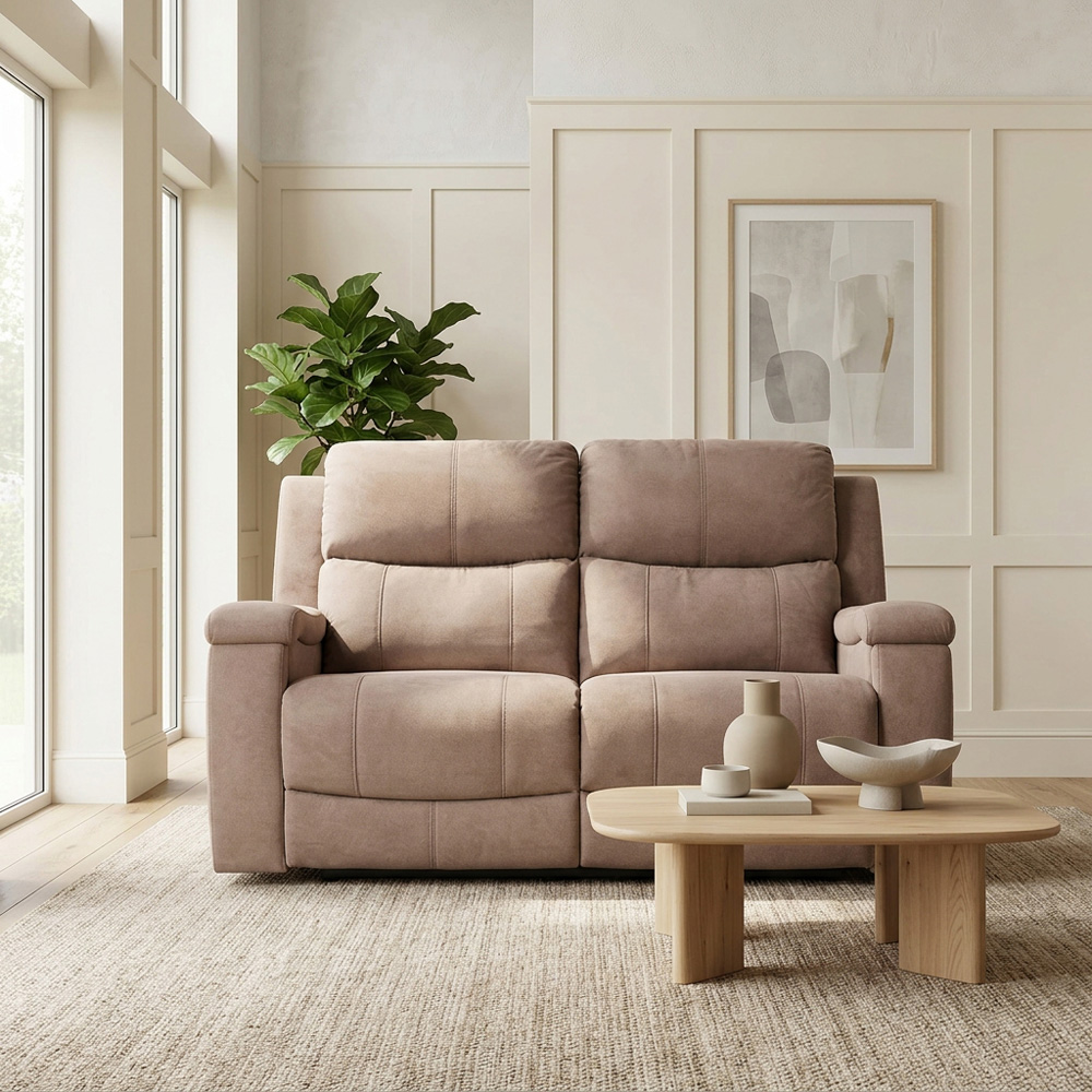 Ledbury 2 Seater Beige Fabric Manual Recliner Sofa Image 3