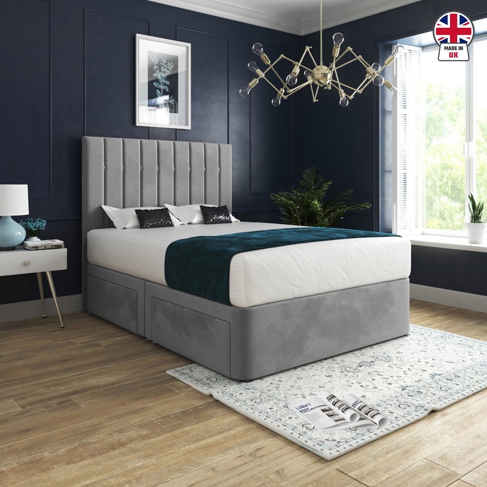 Marcelo Grey Small Single Velvet Upholstered Divan Bed Frame with Linear Headboard Image 6