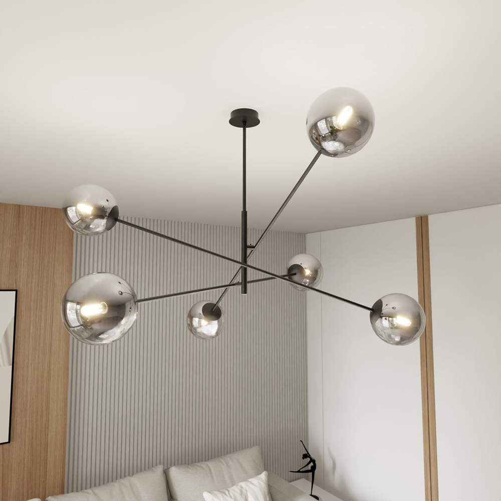 Emibig Linear 6 Light Graphite Shade Black Pendant Lamp Image 2