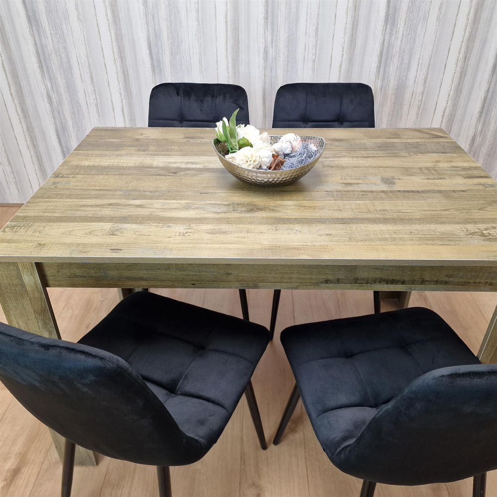 Portland 4 Seater Dining Set Rustic Effect and Black Velvet Image 3